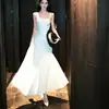 Elegante vestido blanco sin mangas de cuello halter estilo francés, vestido largo de verano elegante y de alta gama