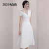 Vestido Elegante de Escote en V Ajustado a la Cintura Nuevo Estilo 2020 Socialité Sexy Aspecto Delgado Vestido Blanco Francés para Verano