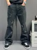 Novos jeans destroyed tie-dye vintage da moda, calças casuais empilhadas lavadas da alta rua da moda para homens