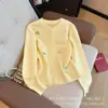 Cárdigan de punto bordado con lazo colorido estilo francés para mujer, suéter abrigo suave de otoño con cuello redondo y botones de perla