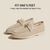 Comércio Exterior 25 Couro Genuíno Solado Macio Franja Lp Mocassins Bico Redondo Confortável Slip-On Casual Rasteirinhas Forradas com Lã para Mulheres