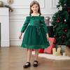 Nuevo Vestido Navideño para Niñas Transfronterizo Vestido Infantil con Lazo Vestido Verde de un Solo Hombro