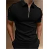 Camisa Polo Masculina Cor Sólida Manga Curta Gola Lapela Camiseta Casual Ajustada Roupas Masculinas Europeias e Americanas