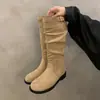 Botas de tacón grueso color caqui apiladas, nuevas para mujer otoño e invierno 2026, botas de montar de tubo alto ajustadas