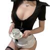 Mariposa Miao Si Sexy Dulce Tentación de Sirvienta Lencería Apasionada Hueco Body Caliente Atuendo de Sirvienta A1042