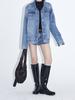 Jiajun Personalizado Xintang Fábrica Atacado Transfronteiriça Assimétrica Motociclista Ponto de Tinta Jeans Jaqueta Feminina Manga Longa Moda