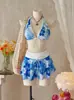 Europeu e Americano Ins Sexy Lingerie Ultraleve Sutiã com Alças Sem Aro Ultraleve Decote Halter Maiô Justo Dividido Três Peças