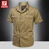 Nova Camisa Militar de Manga Curta de Verão Fina para Homens Casual ao Ar Livre Algodão Tamanho Grande Múltiplos Bolsos Camisa de Trabalho para Jovens