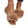 Sandalias planas para mujer para comercio exterior, nuevo modelo de verano 2026, punta abierta y puntera cuadrada, diseño floral moderno, sandalias de playa versátiles