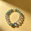 Pulseira de Vidro com Contas Brancas, Folha Azul e Dourada, Novo Estilo Chinês, Estilo Color Block, Estilo Nacional, Simples, Unissex, Acessório de Pulseira de Vidro