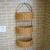 Cesta Trançada de Rattan Sintético Três Camadas Duas Camadas Cesta de Parede Doméstica Cozinha Cesta de Armazenamento de Gengibre e Alho Cesta Pendurada para Utensílios de Cozinha Sala de Estar Estrutura de Acabamento