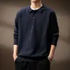 Tejido de Punto de Lujo Retro con Solapa Texturizada Plegada para Hombre, Nuevo Estilo Old Money Casual de Otoño e Invierno, de Manga Larga para Viajes Diarios