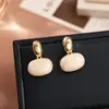 Brincos de Feijão Coloridos de Duas Formas com Esmalte Pingando Brincos Ovais Retrô com Agulha de Prata S925 Estilo Maillard Brincos da Moda