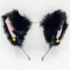Tiara de Pelúcia com Orelhas de Gato Fofa Gola com Laço de Celebridade da Internet Grampo de Cabelo de Orelha de Gato Escura de Halloween