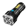 Nova lanterna USB quad-core com luz lateral COB, iluminação, lanterna multifuncional, holofote portátil noturno