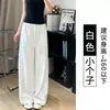Pantalones anchos de algodón y lino blancos para mujer, nuevo estilo verano 2026, de cintura alta, adelgazantes, lino, petite, holgados, de pierna recta, casual