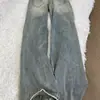 Elegantes jeans de pierna ancha desgastados y rotos para mujer, nuevo modelo de otoño, azul claro, de cintura alta, corte holgado, adelgazantes, pantalones de largo hasta el suelo