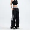 Calça Jeans Casual Reta Nova Primavera e Verão Estilo Hip-Hop Americano com Costura em Cor Contrastante, Solta e Versátil, com Cadarço Dape, Calça Esportiva para Mulheres