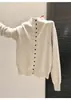 Nueva colección de otoño e invierno: Elegante cárdigan de punto de manga larga con cuello alto para mujer, estilo coreano, top y prenda exterior versátil