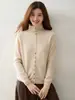 Estilo simple y versátil, cuello semi-alto, cárdigan de un solo botón para mujer, adelgazante, de manga larga, tejido, cachemir, suéter de capa base, abrigo de suéter