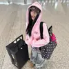 Cárdigan Corto con Estampado de Letras Estilo Gótico Retro Americano para Mujer en Otoño, Chaqueta Fina Casual con Capucha para Chicas Atrevidas