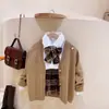 ConjuntoJK para Niñas Falda Estilo Universitario Ropa de Otoño Camisa Tejido Abrigo + Falda Plisada Conjunto de Tres Piezas de Moda para Niña