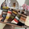 Meias femininas outono e inverno boca solta não empilhadas pernas empilhadas meias estilo preguiçoso popular da internet ins coreano listrado arco-íris meias vintage