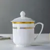 Taza de Té de Cerámica Jingdezhen con Tapa, Taza de Oficina, Taza de Agua de Porcelana Ósea, Taza para Conferencias, Taza de Té para Sala de Conferencias de Hotel