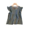 Foto Real de Camisa Dulce Rejuvenecedora para Mujer Verano Nuevo Diseño Cuello Cuadrado Solapa Sencilla Sin Mangas Versátil y Hermosa Camisa