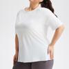 Camiseta de Manga Comprida Tamanho Grande Transfronteiriça Europeia e Americana com Gola Redonda Leica Tamanho Grande para Mulheres Respirável Tamanho Plus Top Esportivo para Fitness Yoga para Mulheres