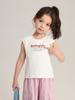 Pudding Haru Girls Chaleco Casual con Estampado de Letras 2025 Nuevo Verano para Niños a Cuadros y Top sin Mangas de Moda
