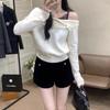 Suéter de renda pura falso de duas peças feminino exclusivo lindo outono e inverno nova base suéter de malha ombro a ombro