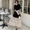 Vestido Preto de Manga Curta para Mulheres Verão 2026 Estilo Irmã Real Renda Spliced Estilo Coreano Comprimento Médio Solto e Super Bonito