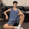 Em estoque Pijamas de cabelo masculinos novos verão imitação algodão pulôver colete shorts casual simples solto roupas de casa terno