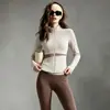 Conjunto Deportivo de Yoga para Mujer de Dos Piezas Ajustado Chaqueta de Cuello Alto Pantalones de Yoga de Cintura Alta Bloque de Color Alta Elasticidad Sensación Nude