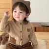 Cardigan de Punto Estilo Coreano Retro Color Café Bordado de Osito para Niños Otoño Ropa Niños Bebé Suave Cómodo Abrigo Suéter