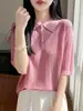 Estilo Transfronterizo Old Money 26 Verano Mujer Cuello Solapa Patrón Ondulado Hueco Manga Corta Tejido Transpirable Delgado Versátil Blusa