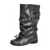 ¡Versión de cuero suave! Botas altas de tacón bajo con diseño único de lazo para mujer, primavera y otoño, punta redonda, botas de tacón grueso adelgazantes, botas de montar