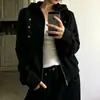 Jaqueta moletom com capuz cinza de alta qualidade para streetwear feminino de Dongdaemun, Coreia, com estampa de estrelas, novo design de outono
