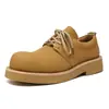 Zapatos de Hombre Derby Suela Gruesa Cabeza Grande Vintage Calle Alta Guapos Amarillos Cuero Ins Casual Zapatos de Hombre de Gama Alta