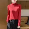 Camiseta Básica de Manga Larga de Punto para Mujer, Color Sólido, Cuello Alto, Forro Polar, Otoño e Invierno, Ajuste Ceñido, Cálida, Amigable con la Piel