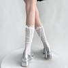 Verão Fino Japonês Oco Respirável Malha Heap Stacks Cor Sólida All-match Heel Ribbon Leite Branco Meias Mid-Calf