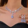 Aretes Colgantes Florales de Circonita Estilo Coreano Collar Lujo Accesible Nicho Gama Alta Cadena para Clavícula Conjunto de Joyería Elegante de Moda