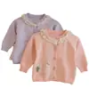 Cárdigan Suéter para Niña 26 Primavera y Otoño Nuevo Estilo Algodón Encaje en el Cuello Tejido Estilo Coreano Dulce Niña Bebé Algodón Seda Chaqueta