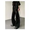 Diseño de cadena metálica de alta resistencia, pantalones negros de pierna curva, colección de otoño para hombre, pantalones casuales de pierna ancha fluidos, pantalones de traje
