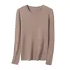 Suéter rosa de punto con cuello redondo para mujer, otoño, corte ajustado, lavable a máquina, camiseta base 100% lana merino de hilo fino