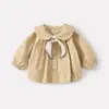 Ropa exterior estilo coreano con lunares y cordones, cuello de muñeca, para bebés y niños pequeños, conjunto de dos piezas para bebé niña, otoño, abertura en las piernas, lazo, leggings