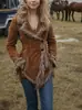 Chaqueta de Suede Retro con Cuello de Felpa para Mujer Estilo Otoño/Invierno Solapa Engrosada Cálida Cuero Piel Integrada Chaqueta de Longitud Media
