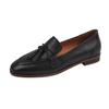 Mocassins de Bico Quadrado Estilo Britânico Retrô para Mulheres 2025 Primavera Novo Sapatos Baixos com Franjas Marrom Salto Baixo Sapatos de Couro Pequenos