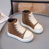 Tênis de Couro Estilo Coreano para Meninas 2024 Primavera & Outono Novos Tênis Casuais de Cano Alto Botas com Cadarço na Frente Tendência